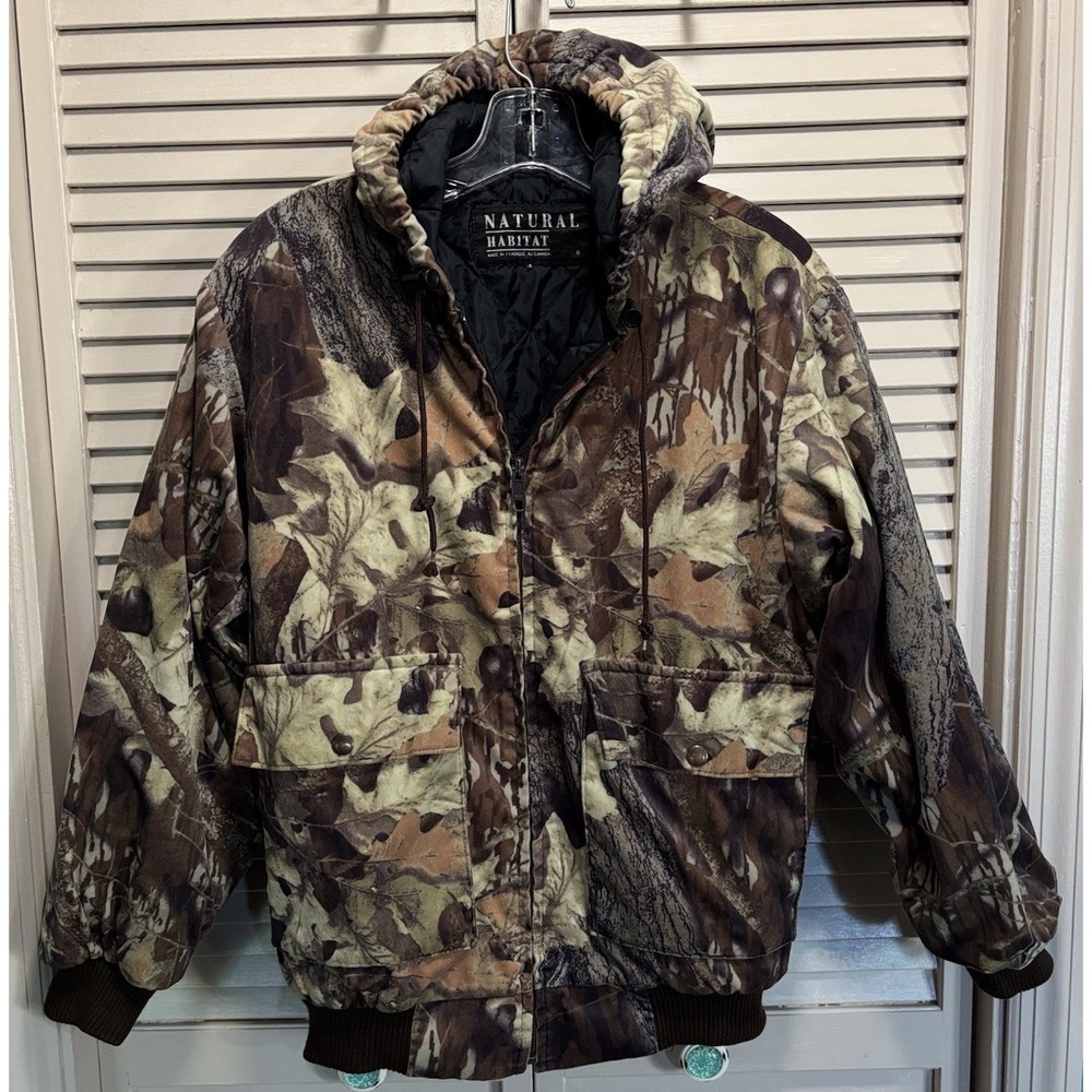 Natural Habitat Realtree Hunting Jacket Quilt‎ Lined Men M/Womens L  Zip Up Hood